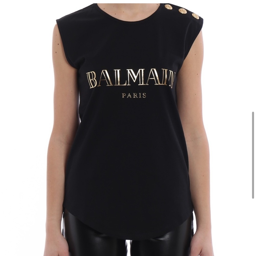 Balmain Black Top with Gold Button Accents - Picture 3 of 7